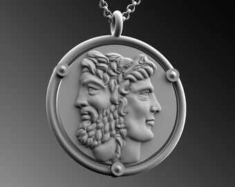 Janus Ancient Roman Coin Sterling Silver Pendant Necklace