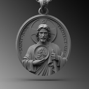Saint Jude Medal, St. Jude Thaddaeus, Image of Edessa, Christians Necklace, Catholic Medal Necklace Catholic Pendant Necklace Gift Husband