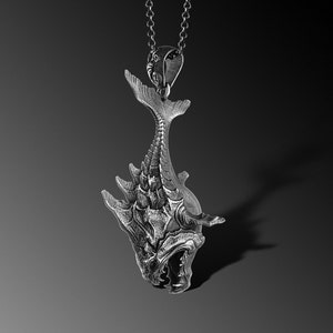 Monster Fish Pendant For Man Silver Fish Necklace Mens Fish Silver Pendant Unique Fisherman Necklace For Man Unique Gifts For Fisherman Him