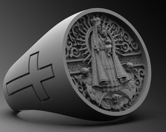 Handmade Sterling Silver Virgin Mary Ring, Religious Jewelry