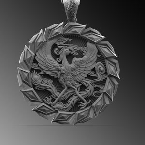 Winged Phoenix Sterling Silver Pendant Necklace, Phoenix Bird Pendant, Winged Phoenix Sterling Silver Necklace, Greek Mythology Jewelry