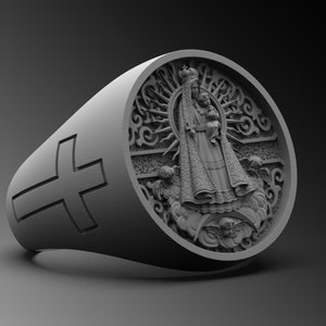 Anillo Virgen María, Anillo Virgen Del Carmen, Anillos Virgen María para Hombres, Anillo de Plata de la Santa Madre, Joyería Religiosa de Plata, Anillo María de Plata para Hombres
