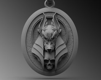 Sterling Silver Anubis Pendant Necklace, Egyptian God Amulet