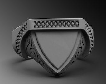 Sterling Silver Medieval Shield Ring, Handmade Signet Ring for Men