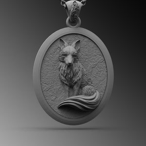 Large Fox Silver Mens Necklace, Solid Silver Fox Pendant With Chain, Animal Silver Men&#39;s Jewelry, Fox Man Necklace, Husband Gift Necklace