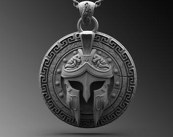 Collar con colgante de casco espartano de plata de ley hecho a mano, joyería de la antigua Grecia.