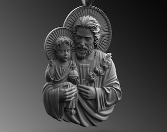 Sterling Silver Saint Joseph & Baby Jesus Medallion Necklace