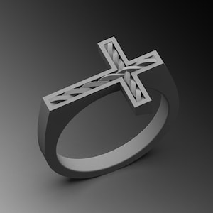 Kreuz handgemacht Sterling Silber Männer Band Ring, Christian Kreuz Männer Ehering, Kreuz Ehering, Ornament Männer Ring, Silber Christian Ring
