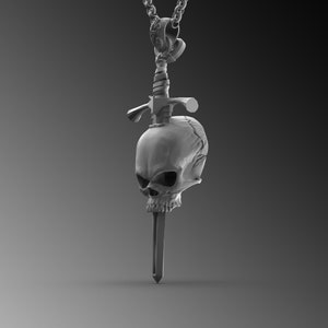 Mens Sword Skull Pendant Silver Skull Necklace For Man Sterling Silver Skull Pendant Unique Gift For Him Men Sword Necklace Gift Man Jewelry