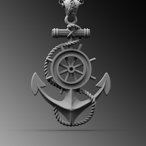 Silver Anchor Pendant For Man Navy Sailor Anchor Necklace Mens Anchor Silver Charm Ship Whell Necklace For Man Unique Gifts For Him Nautilus