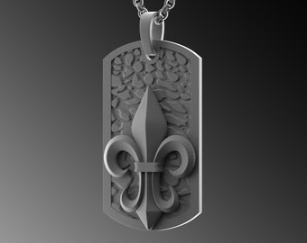 Sterling Silver Fleur De Lis Necklace, Oxidized Heraldic Pendant