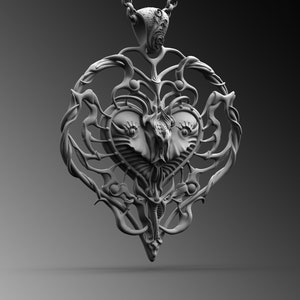 H.R. Giger Inspired Heart Pendant, Biomechanical Heart necklace Giger Style Bionic Heart Pendant Steampunk Heart Pendant Unique Jewelry Gift