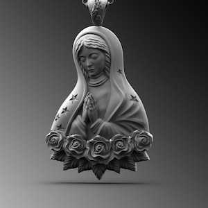 Silver Virgin Mary Men&#39;s Necklace, Miraculous Virgin Mary Pendant Sterling Silver Holy Mother Medallion Religious Catholic Men Gift Necklace