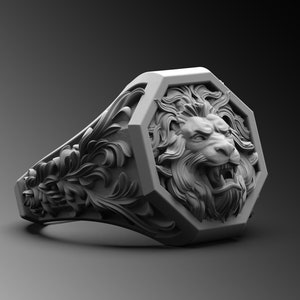 Handmade Wild Lion Symbol Ring For Men in Sterling Silver, Lion Animal Ring, Leo Zodiac Sign Ring, Leo Astrology Jewelry, Jewelry For Men