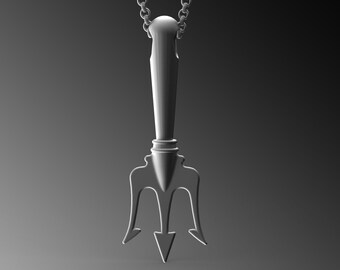 Sterling Silver Trident Pendant Necklace, Poseidon Spear, Greek Mythology