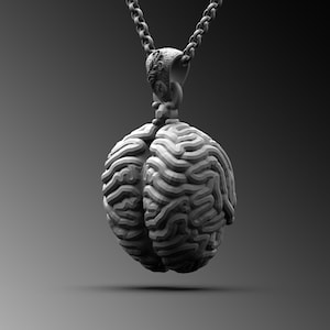 Silver Human Brain Pendant -  Sterling Anatomical Brain Pendant - Doctor Science Medical Gift - Horror Zombie Brain Gothic Punk Necklace
