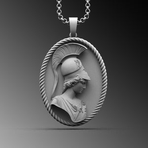 Silver Athena Pendant - Mens Athena Necklace - Greek Goddess Athena Medallion Necklace For Men Silver Boyfriend Gift For Him Jewelry For Men