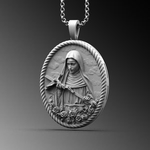 Saint Rita Pendant - Mens Catholic Necklace Gift - St Rita Charm Medallion -Unique Christian Gift Saint Rita Religious Gift Necklace For Man