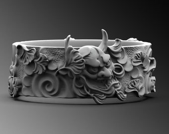 Sterlingzilveren bandring met onimasker, Japanse demonsieraden