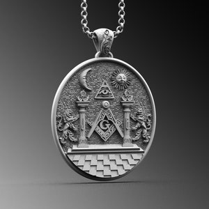 Mason Pendant Silver Masonic Symbol Necklace For Man Silver Freemasonry Necklac Twin Pillars Boaz And Jachin Necklace Charm Jewelry Gift Him