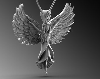 Colgante de ala de ángel de plata esterlina, collar guardián