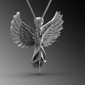 Silver Angel Women Charm, Guardian Angel Pendant Angel Female Body Necklace Angel Wing Feather Pendant Silver Guardian Angel Pendant For Her