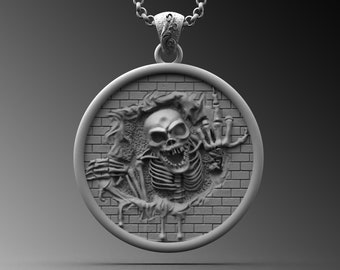 Sterling Silver Skull Pendant Necklace, Gothic Horror Jewelry