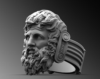 Anillo de Zeus hecho a mano en plata de ley, joyería de la mitología griega antigua.