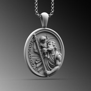 Saint Christopher Men Charm Necklace, Handmade Sterling Silver St Christoper Men Jewelry, St Christopher Pendant, Christian Medallion Gift