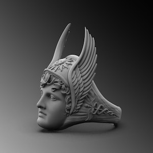 Hermes Ring mit geflügelten Helm, Siegelring, Hermes Ring, Herren Ring, Steampunk Ring, Herren Siegelring, Steampunk, Biker Siegelring