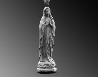Sterling Silver Virgin Mary Necklace, Catholic Religious Pendant