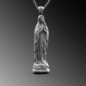 Silver Virgin Mary Men&#39;s Necklace, Miraculous Virgin Mary Pendant Sterling Silver Holy Mother Medallion Religious Catholic Men Gift Necklace