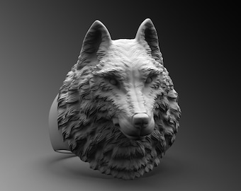3D Wolf Head Sterling Silver Ring, Animal Jewelry, Memorial Gift