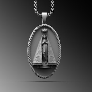 Our Lady of Aparecida Pendant / Mens Virgin Mary Necklace Silver Black Madonna Pendant Unique Holy Mother Mary Medallion  Christian Gift Man