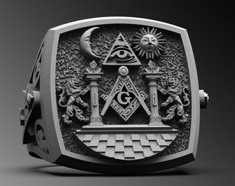 Oxidized Sterling Silver Masonic Ring, Master Mason Jewelry