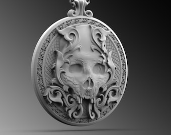 Sterling Silver Skull Pendant Necklace, Gothic Amulet Jewelry