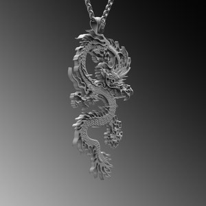 Dragon Pendant Silver Necklace For Man Dragon Pendant Men Silver Necklace Sterling Silver Chinese Dragon Pendant Men Unique Gifts For Him
