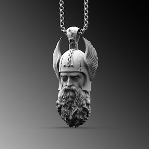 Odin Head Pendant Silver Odin Necklace Silver Viking Norse Necklace Odin Charm Pendant Mythology Pendant Silver Necklace Jewelry Gift Fo Him