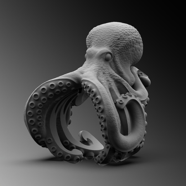 Handmade Sterling Silver Octopus Ring, Kraken Biker Jewelry