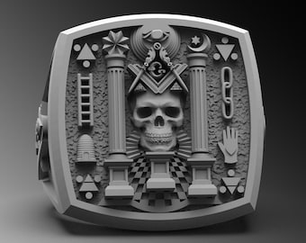 Masonic Ring / Freemason Ring / Master Mason Ring / Masonic Ring For Men / Masonic Skull Ring / Past Master Mason Ring