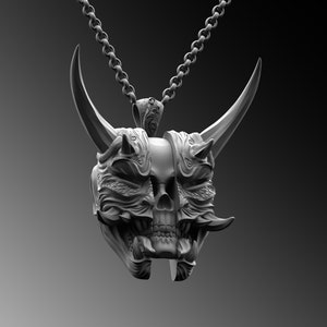 Collar de máscara de calavera samurai para hombre Máscara de Oni Colgante Máscara de samurai de plata Regalo para él 925k Plata de ley Hanya Collar de máscara Regalo único para él