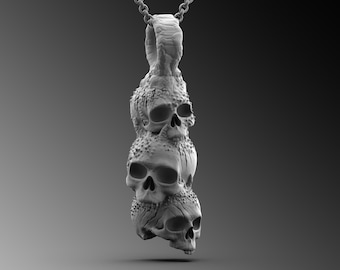 Sterling Silver Skull Pendant Necklace, Gothic Jewelry Gift for Him