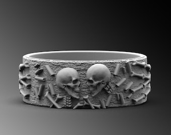 Sterling Silver Skull Wedding Band, Handmade Skeleton Bone Ring