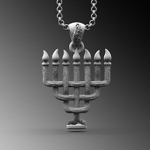 925 Silver Jewish Pendant, Menorah Pendant,Jerusalem Pendant Judaica Jewelry For Husband, Spiritual Necklace For Men Jewish Menorah Gift Man