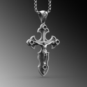 Crucifix Cross Necklace For Men, Sterling Silver Mens Cross Pendant With Jesus, Crucifix Christian Necklace For Boyfriend or Husband Gİft