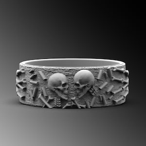 Mens Wedding Band Skull Sterling Silver Skeleton Rings 925k Unique Rings For Man Jewelry Gift Skeleton Bone Band Ring Boyfriend Wedding Gift