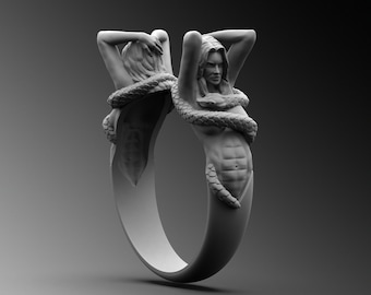 Engraved Medusa Serpent Ring, Sterling Silver Pinky Band, Mythology Jewelry