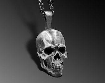 Sterling Silver Skull Pendant Necklace, Gothic Jewelry Gift for Him