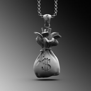 Ciondolo borsa soldi da uomo - Collana in argento sterling - Ciondolo borsa da uomo con contanti in dollari - Regalo portafortuna per il marito Ciondolo unico per uomo