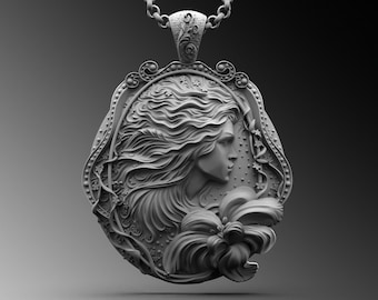 Handmade Sterling Silver Lady Cameo Pendant Necklace